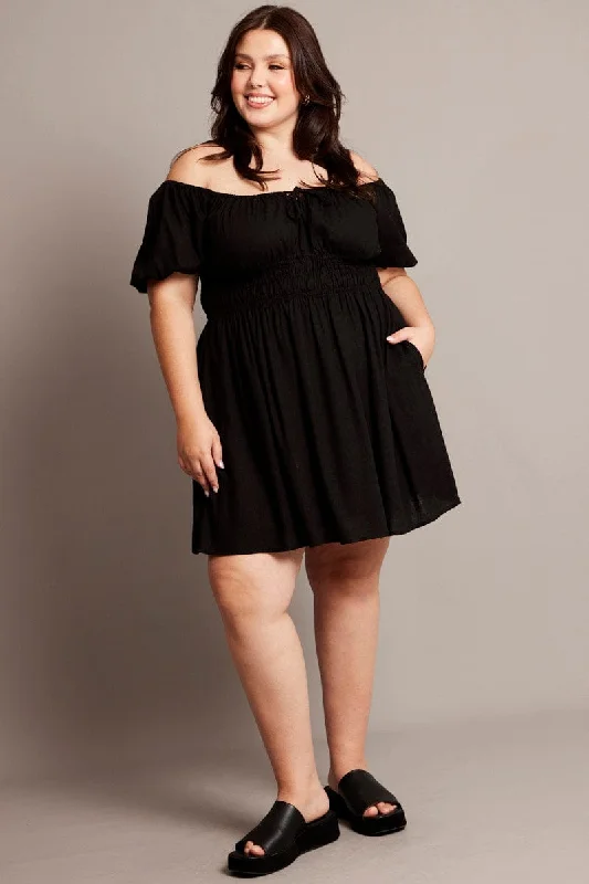Midnight Madness Black Tie Front Scoop Neck Mini Dress