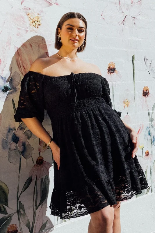 Exclusive Offers Black Half Sleeve Lace Minidress