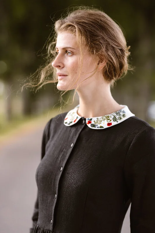 Fantastic Offers Classic Dress with Embroidered Garden Collar, Long Sleeve