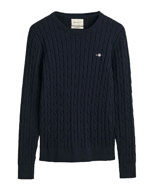 Fantastic Deals Stretch Cotton Cable Crew Neck Jumper - Evening Blue