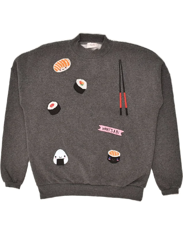 Amazing Deals PULL & BEAR Womens Oversized Graphic Sweatshirt Jumper UK 10 Small Grey