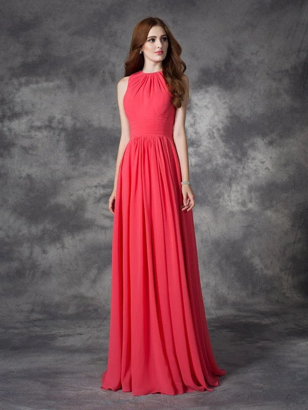 Instant Savings A-line/Princess Jewel Ruffles Sleeveless Long Chiffon Bridesmaid Dresses Instant Savings A-line/Princess Jewel Ruffles Sleeveless Long Chiffon Bridesmaid Dresses