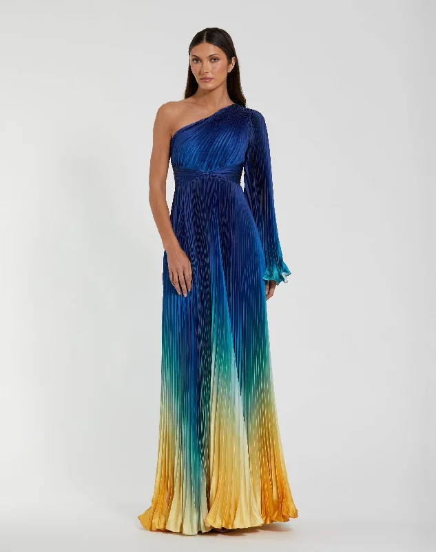 Weekend Flash Sale Pleated Charmeuse One Long Flare Sleeve Gown