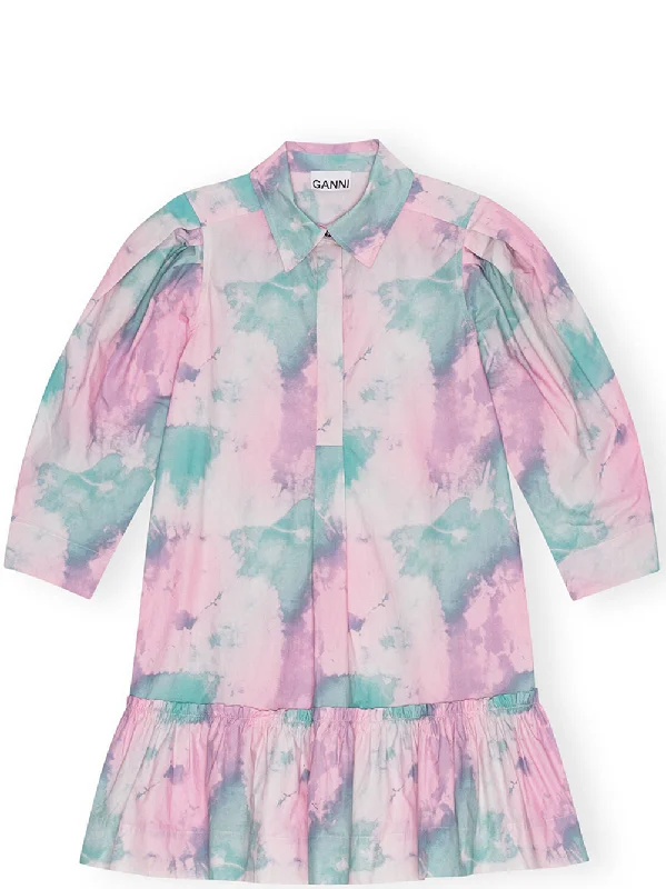 Factory Direct Sale Printed Cotton Mini Shirt Dress