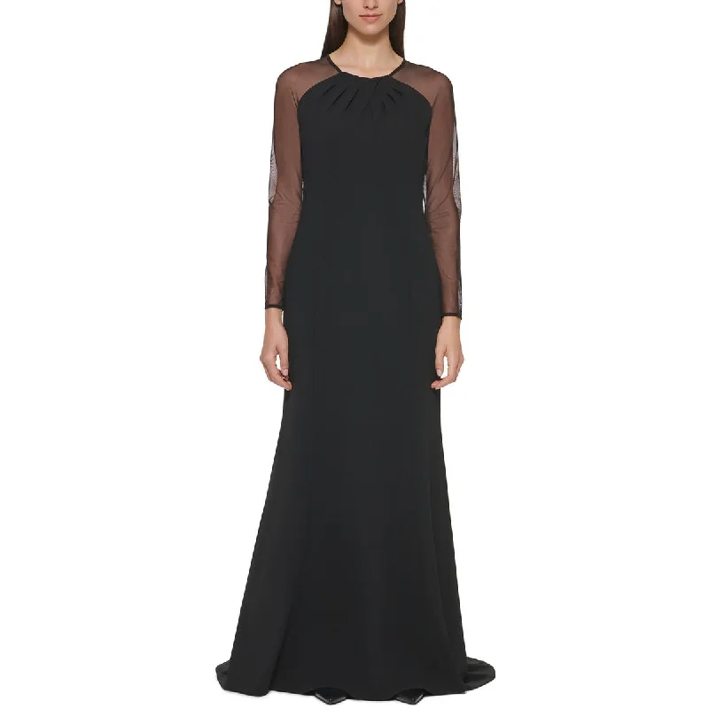 Year-End Clearance Womens Crepe Mesh Sleeves Evening Dress