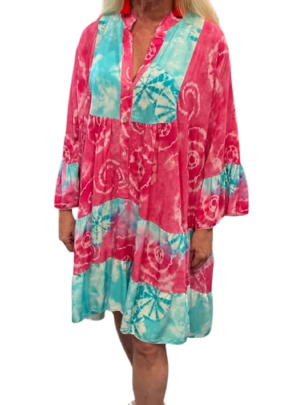 Deal Dash Groovy Girl Tiered Dress In Fuchsia/turquoise