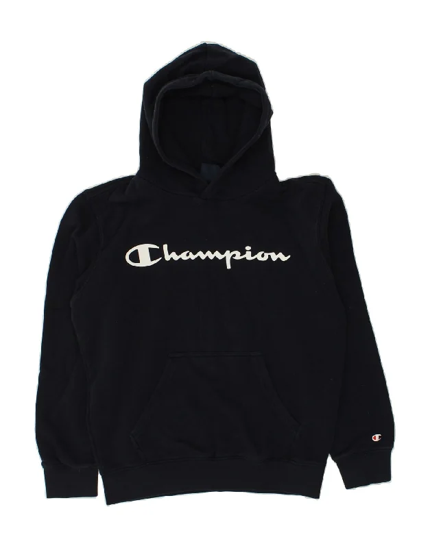 Anniversary Sale CHAMPION Womens Graphic Hoodie Jumper UK 10 Small Navy Blue Cotton