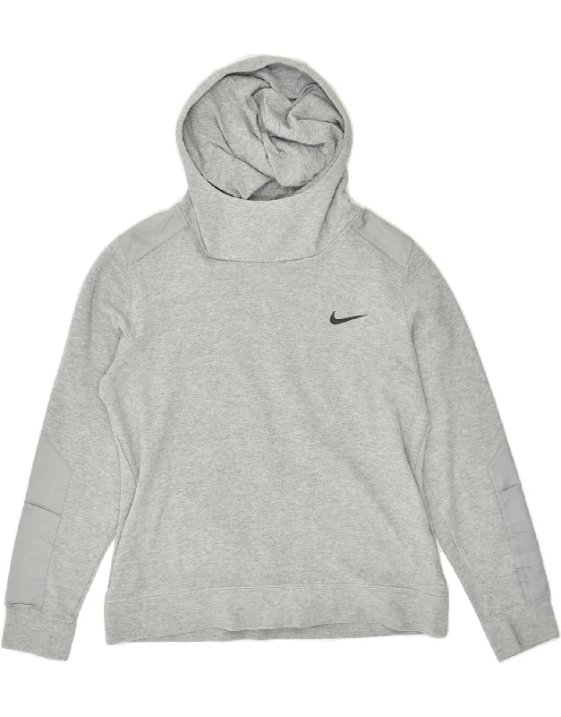 Mega Deal NIKE Womens Graphic Hoodie Jumper UK 14 Medium Grey Cotton