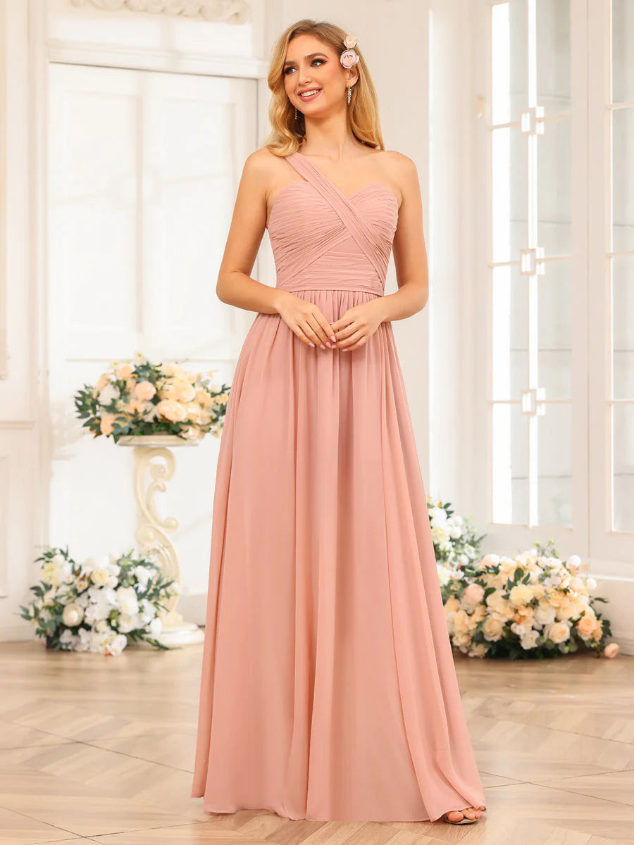 The Best Prices A-Line/Princess One-Shoulder Long Wedding Party Dresses With Split Side The Best Prices A-Line/Princess One-Shoulder Long Wedding Party Dresses With Split Side