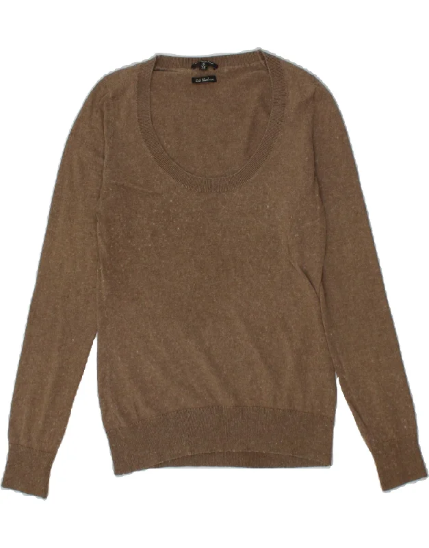 Price Drop MASSIMO DUTTI Womens Boat Neck Jumper Sweater UK 8 Small Brown Silk