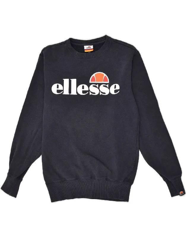 Crazy Savings ELLESSE Womens Loose Fit Graphic Sweatshirt Jumper UK 6 XS Navy Blue