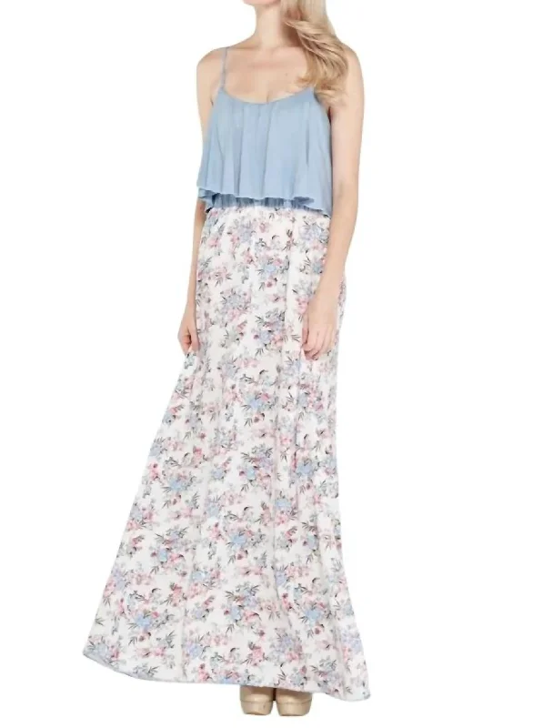 Friends and Family Sale Floral Tank Maxi Dress In Paradise Blue