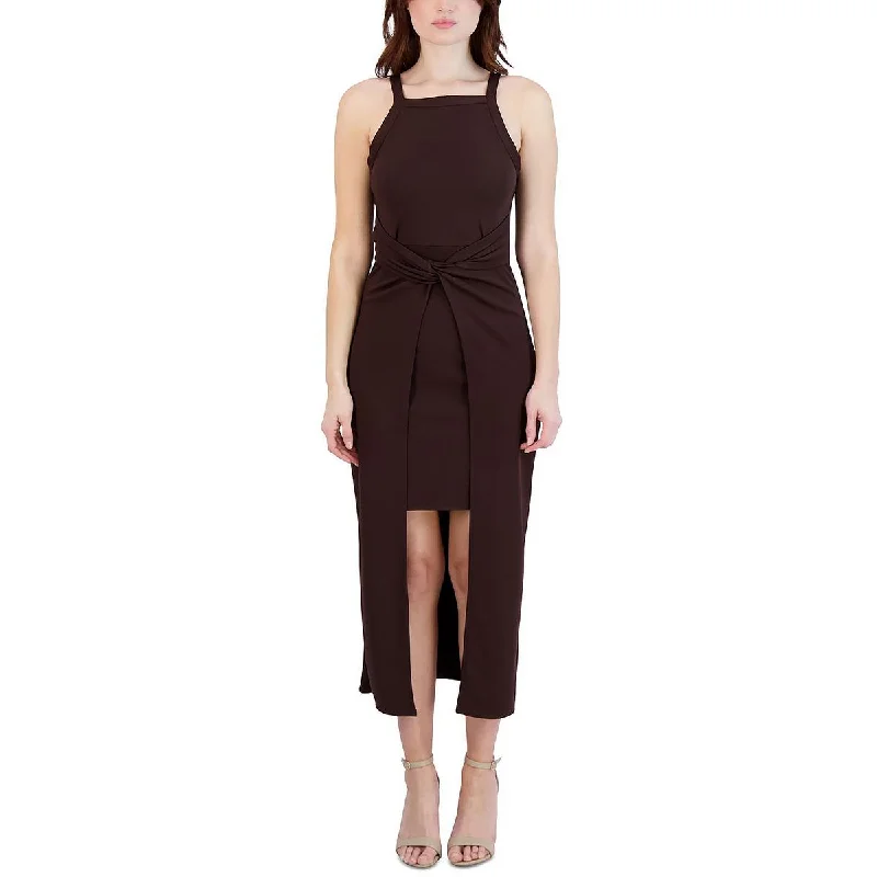 Year-End Sale Womens Square-Neck Hi-Low Midi Dress