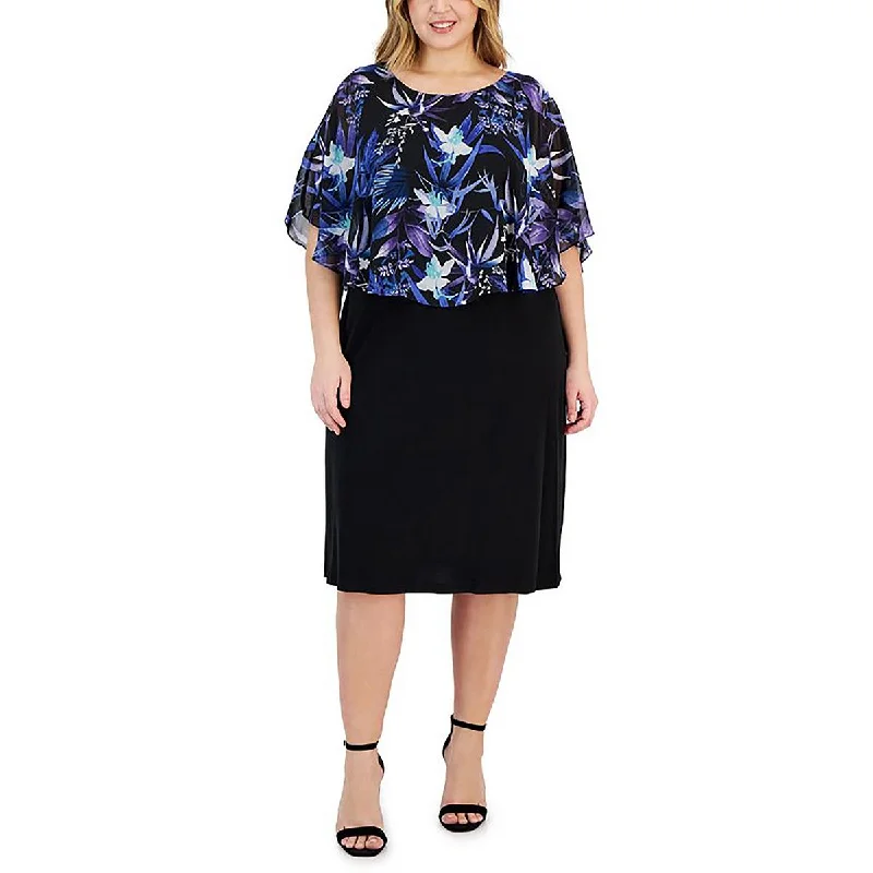 Major Savings Plus Womens Floral Print Cape Midi Dress