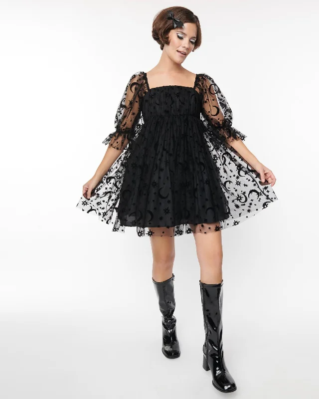 Value Deals Smak Parlour Black Moon & Stars Love Interest Babydoll Dress | Black