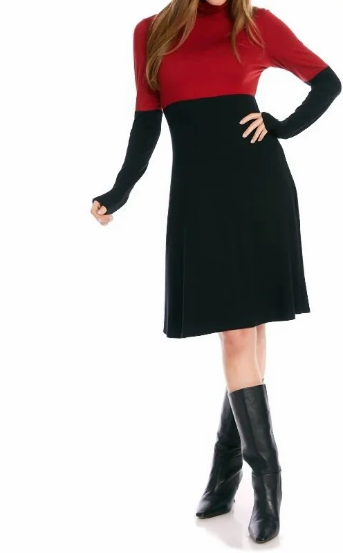 Daily Deals Women's Turtleneck Dress In Black/dark Orange