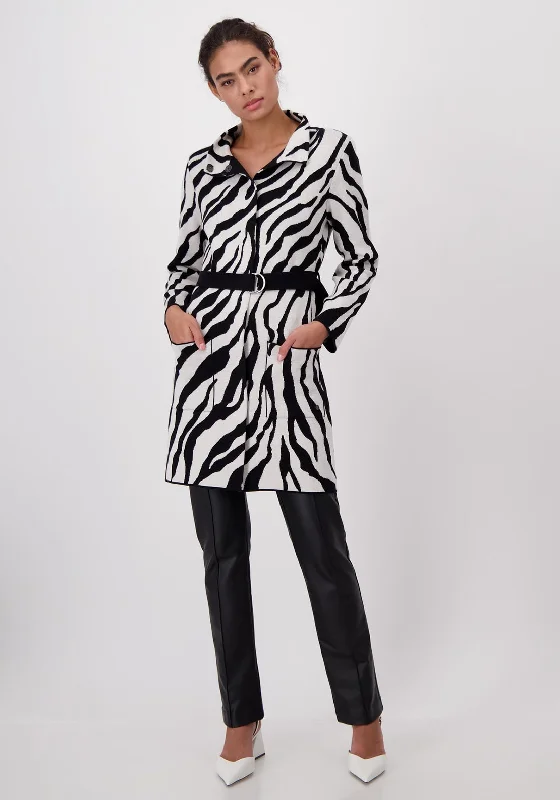 Daily Deals Monari Zebra Print Belted Waist Jacket, Black & White
