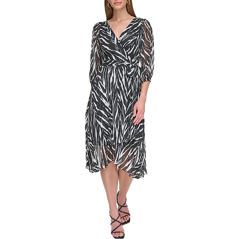 Mega Deal Womens Faux Wrap Belted Fit & Flare Dress