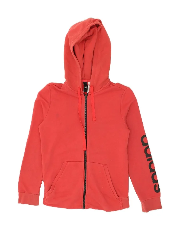 Fantastic Offers ADIDAS Womens Graphic Zip Hoodie Sweater UK 14 Medium Red Cotton