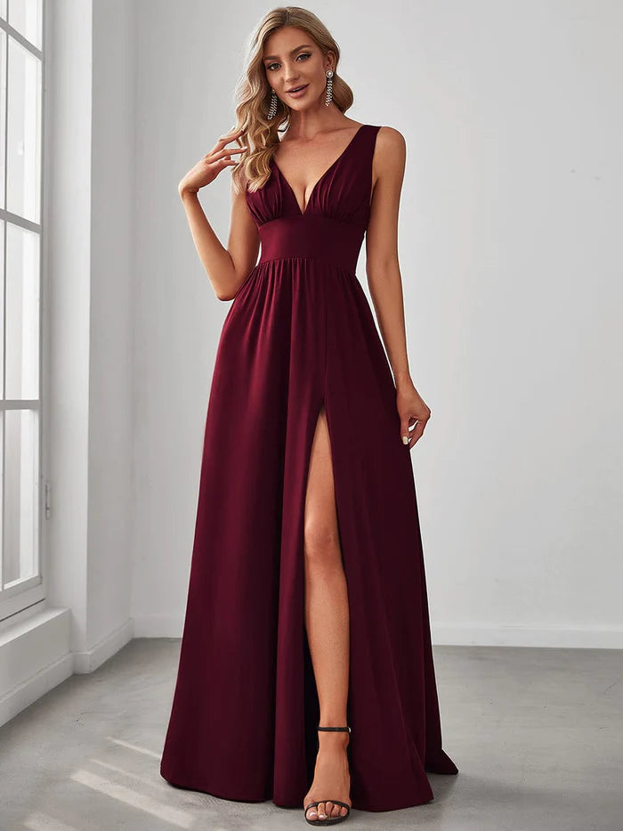 Grand Opening Sale V-Neck High Slit Empire Waist Floor-Length Evening Dress