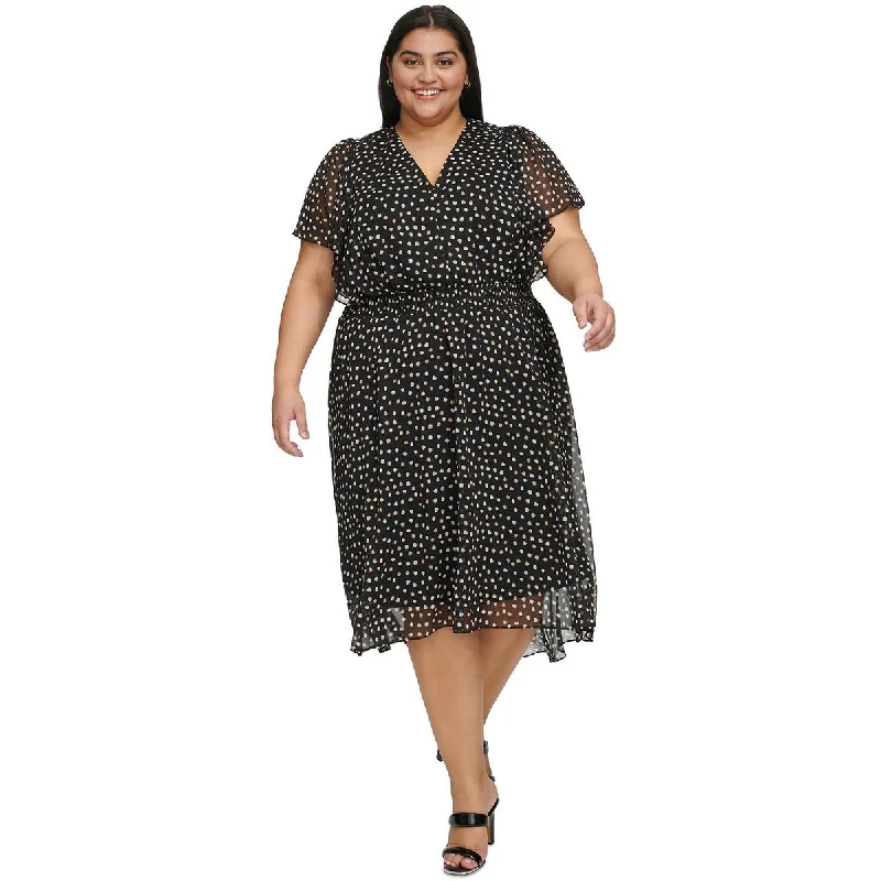 Grand Opening Sale Plus Womens Smocked Tea Length Midi Dress