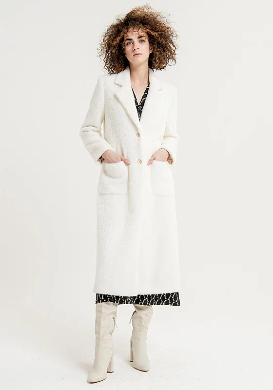 Price Rollback Surkana Lapel Collar Faux Fur Long Coat, Off White