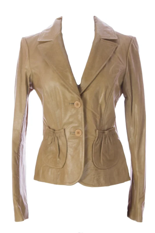 Steals and Deals DOMA by Luciano Abitboul Ostra Leather Two-Button Blazer Jacket 1560 $530 NEW
