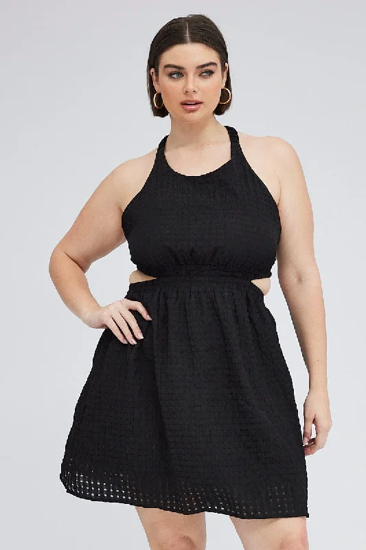 Deal of the Week Black Midi Dress Elastic Strappy Back