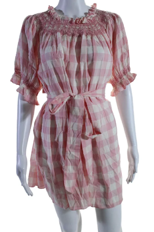 Sale Event Doen Womens Elastic Neckband Tie Up Halter Checkered Mini Dress Pink