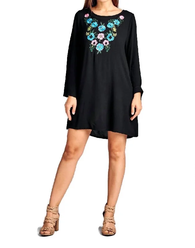 Final Markdown Floral Embroidered Mini Dress - Plus In Black