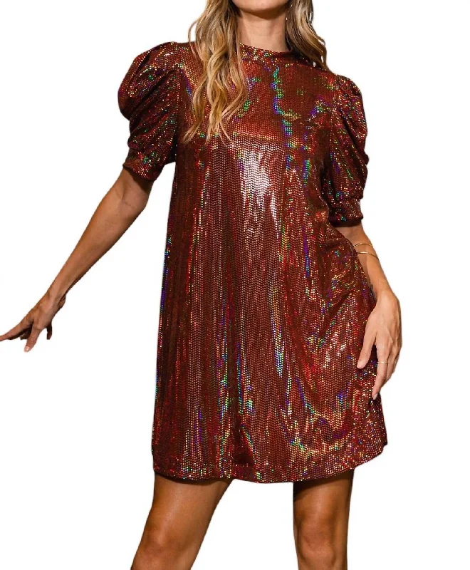 Don’t Miss Out Trans Puff Sleeve Mini Dress In Red