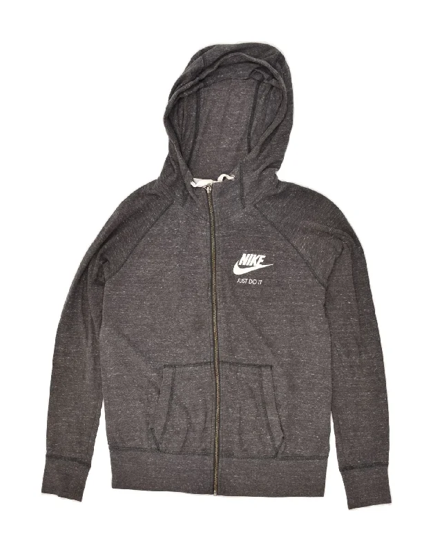 Great Deals NIKE Womens Zip Hoodie Sweater UK 14 Medium Grey Flecked Cotton