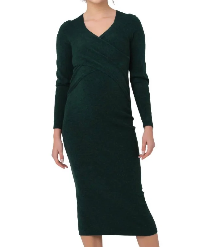 Act Now Heidi Nursing Knit Dress In Forest