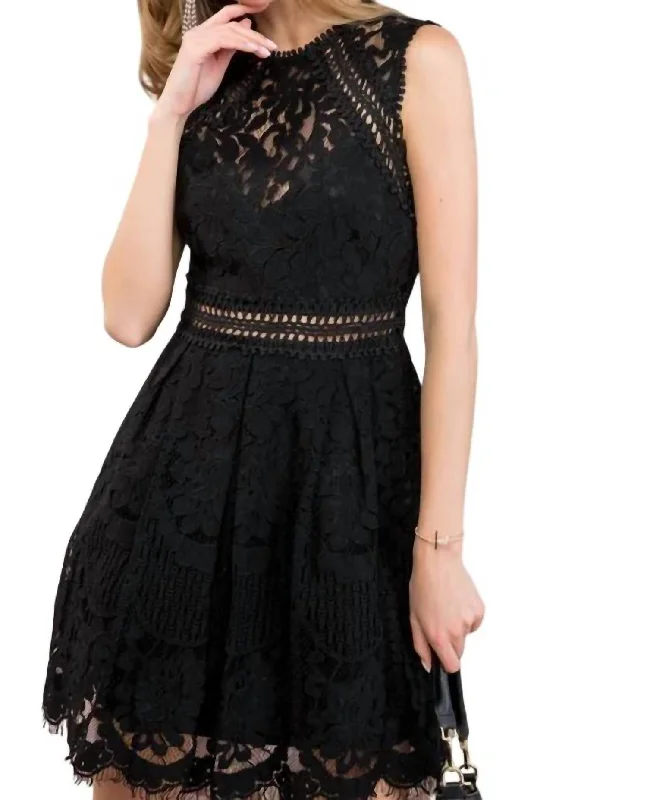 Referral Discount Crochet Lace Skater Dress In Black