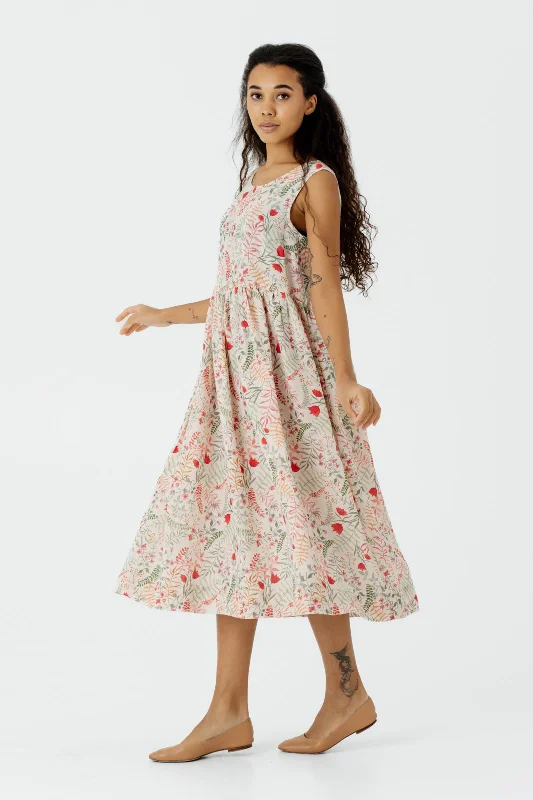 Limited Time Discount Smock Dress, Sleeveless, Whimsical Garden