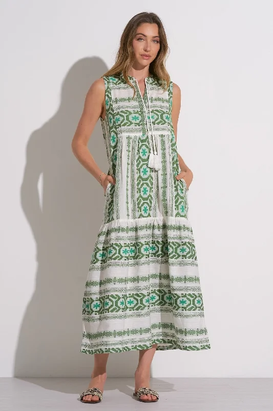 YEAR-End Clearance Green Embroidered Tiered Maxi Dress