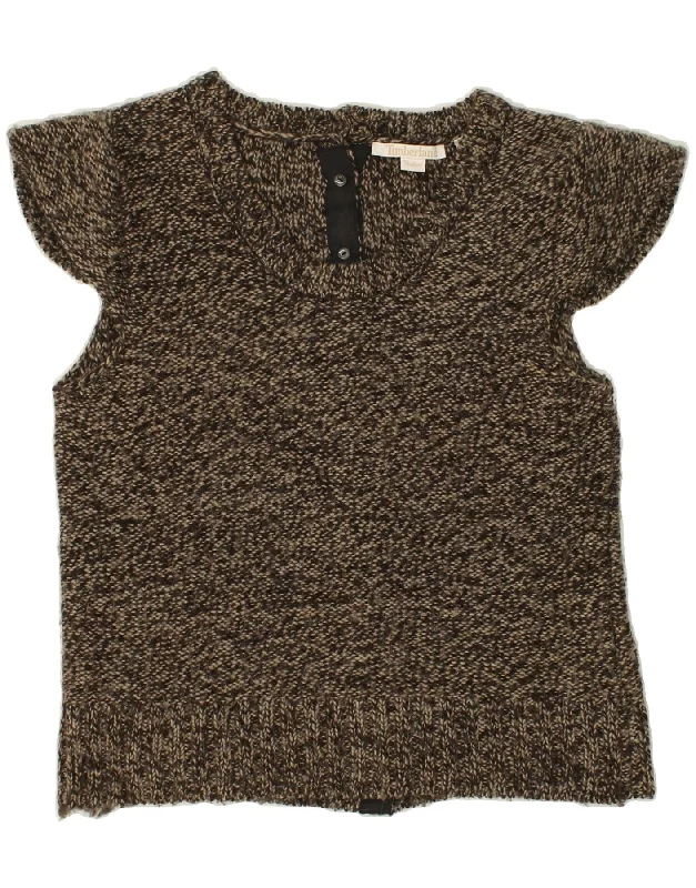 Bargain Bin TIMBERLAND Womens Short Sleeve Crew Neck Jumper Sweater UK 12 Medium Brown