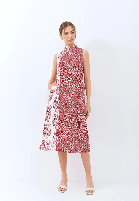 Savings Event SAKURA さくら RED Batik Midi Cheongsam Dress
