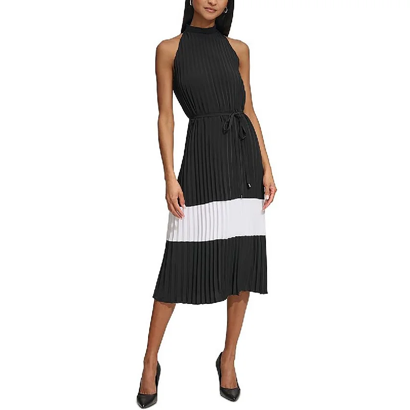 Incredible Offers Womens Pleated Smocked Neck Midi Dress