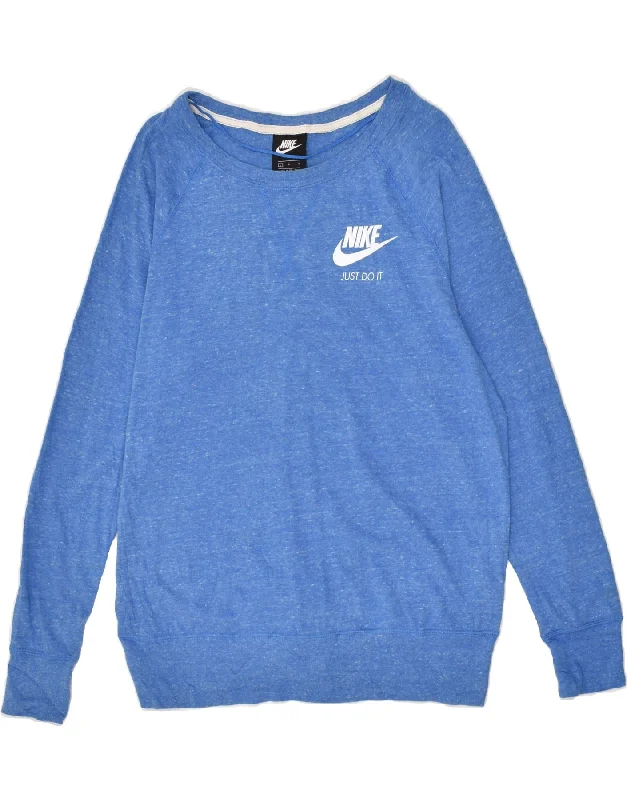 Exclusive Savings NIKE Womens Graphic Sweatshirt Jumper UK 16 Large Blue Flecked Cotton