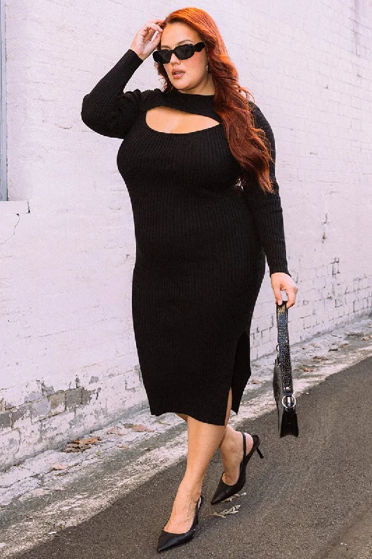 Great Deals Black Peephole Knit Dress