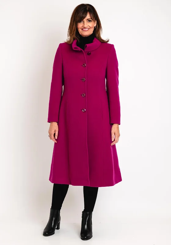Online Only Christina Felix Wool Cashmere Folded Collar Long Coat, Raspberry