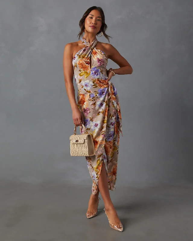 Weekend Deal Floral Beauty Twist Front Halter Midi Dress