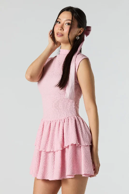 Steals and Deals Textured Tiered Mini Dress