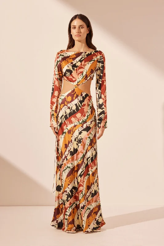 Reduced Prices CIELO SILK LONG SLEEVE LACE UP MAXI DRESS