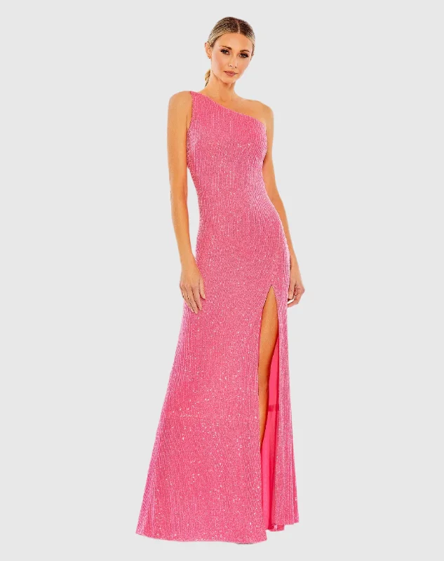 Exclusive Savings Pink Sequined One Shoulder Draped Back Gown