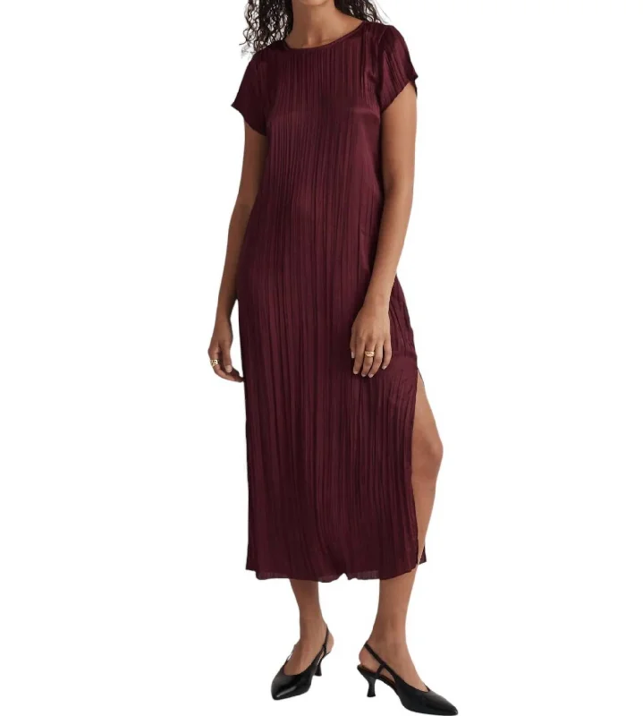 Daily Specials Short-Sleeve Slip Midi Dress In Mulberry Wine