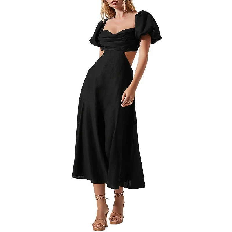 Best Bargains Winley Womens Ruched Linen Midi Dress