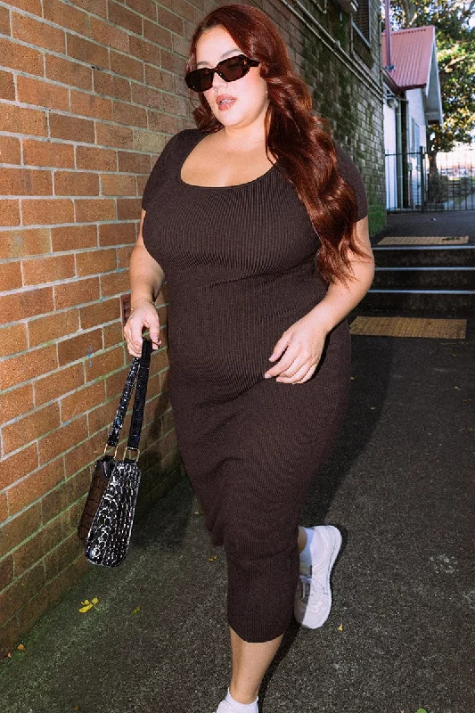 Overstock Brown Short Sleeve Knit Dress