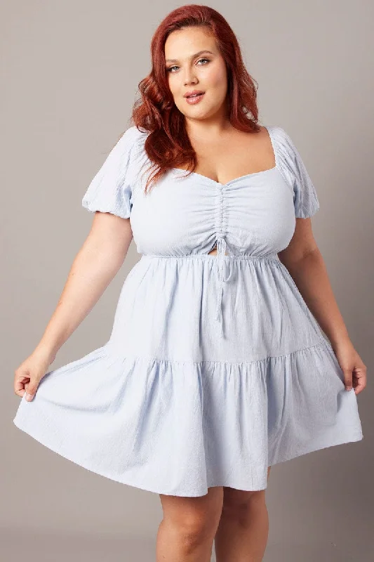 Steals and Deals Blue Drawstring Front Mini Dress